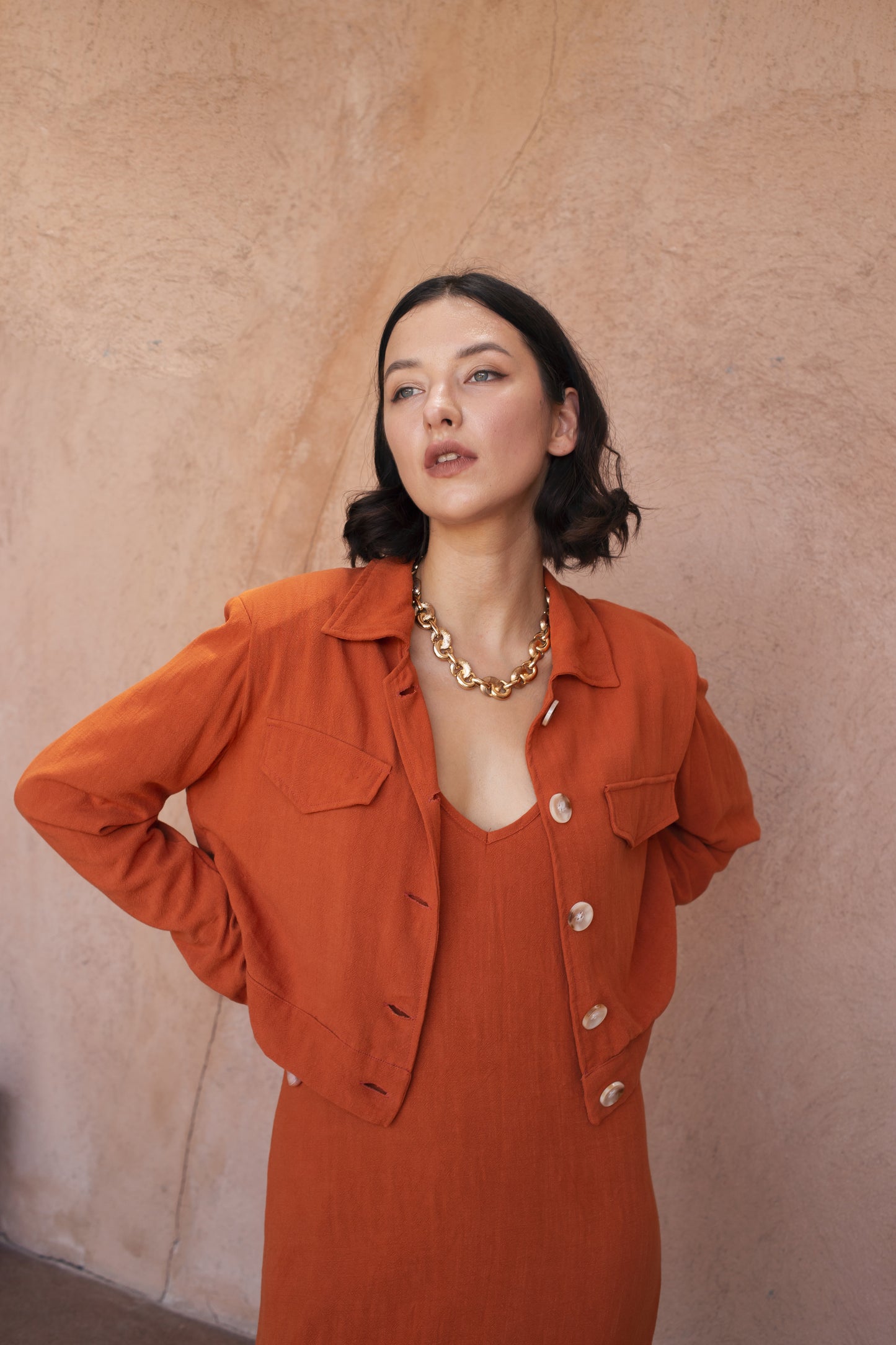 Rhea Crop Blazer - Terracotta