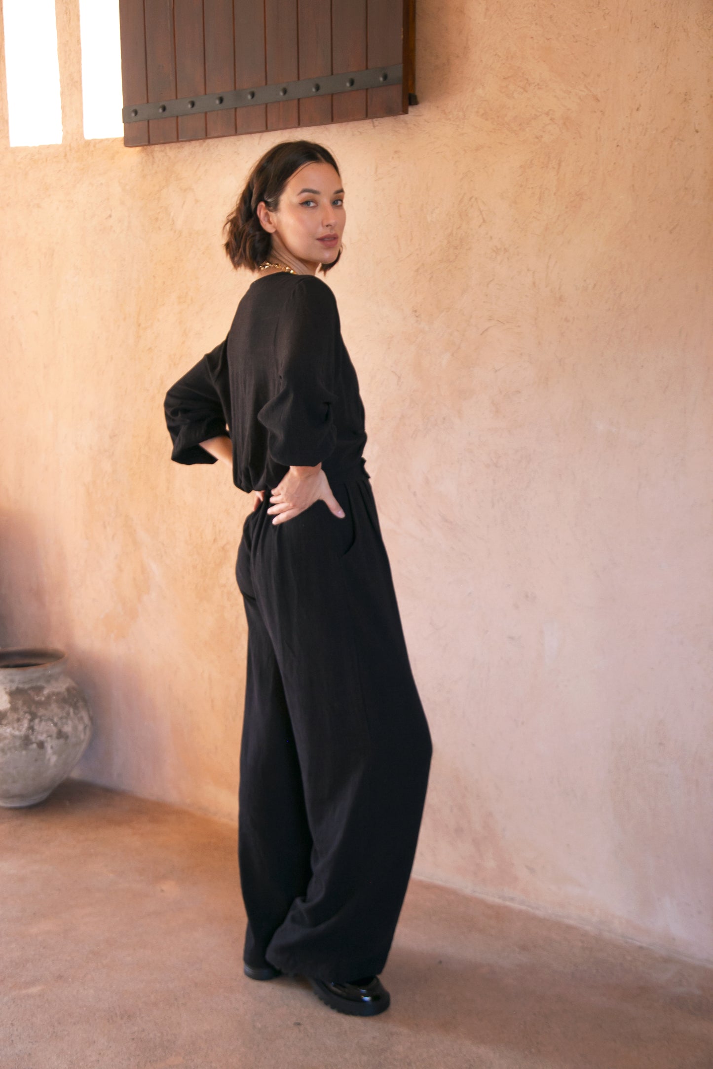 Greer Pants - Linen Rayon Crepe Black