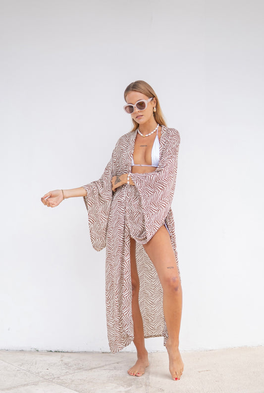 Luna Kimono - Tribal Stripe Choc/Beige