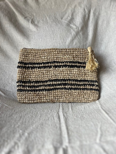 Clutch Raffia Striped Bag Natural