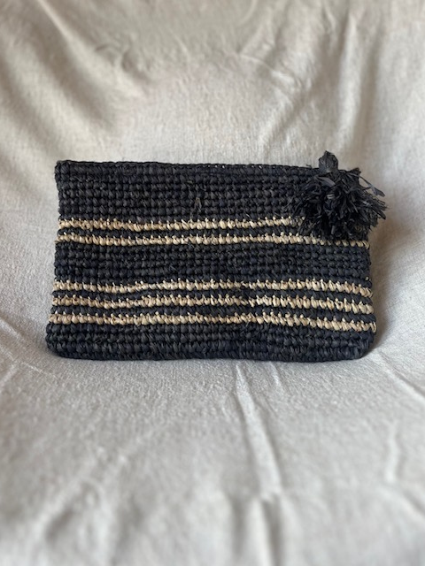 Clutch Raffia Striped Bag Black