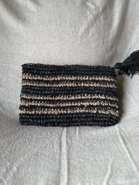 Clutch Raffia Striped Mini Bag Black
