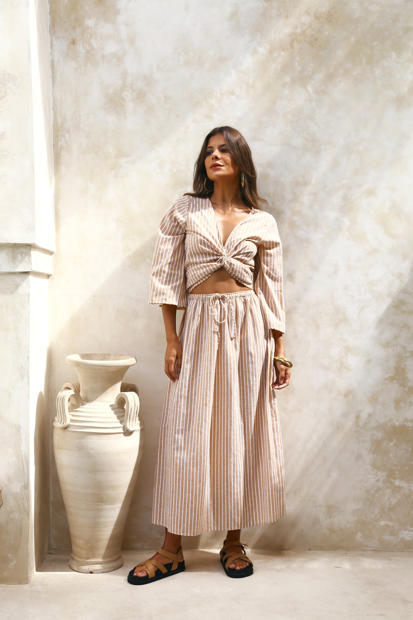 Uma Skirt -  Stripe Tan