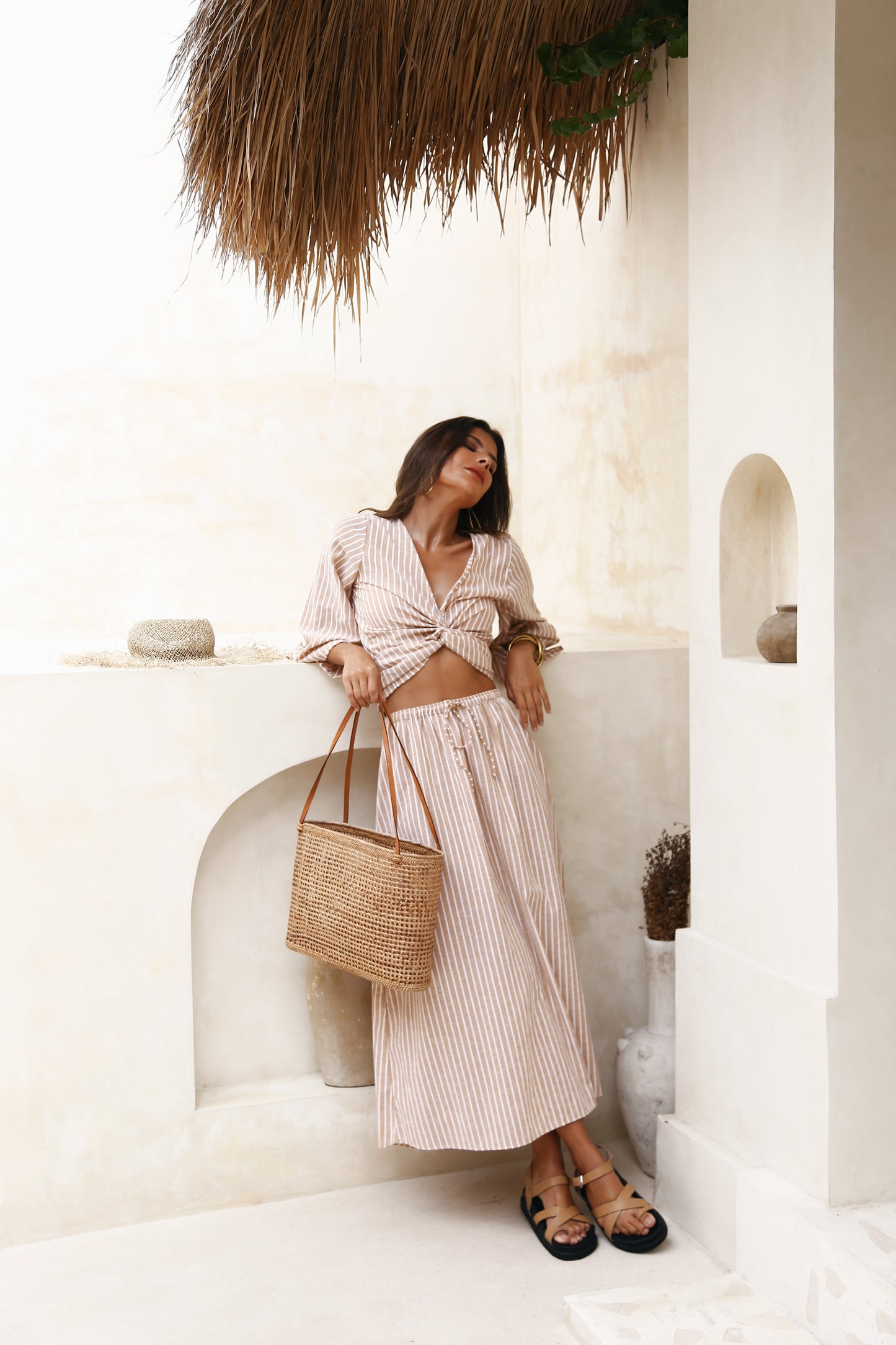 Uma Skirt -  Stripe Tan