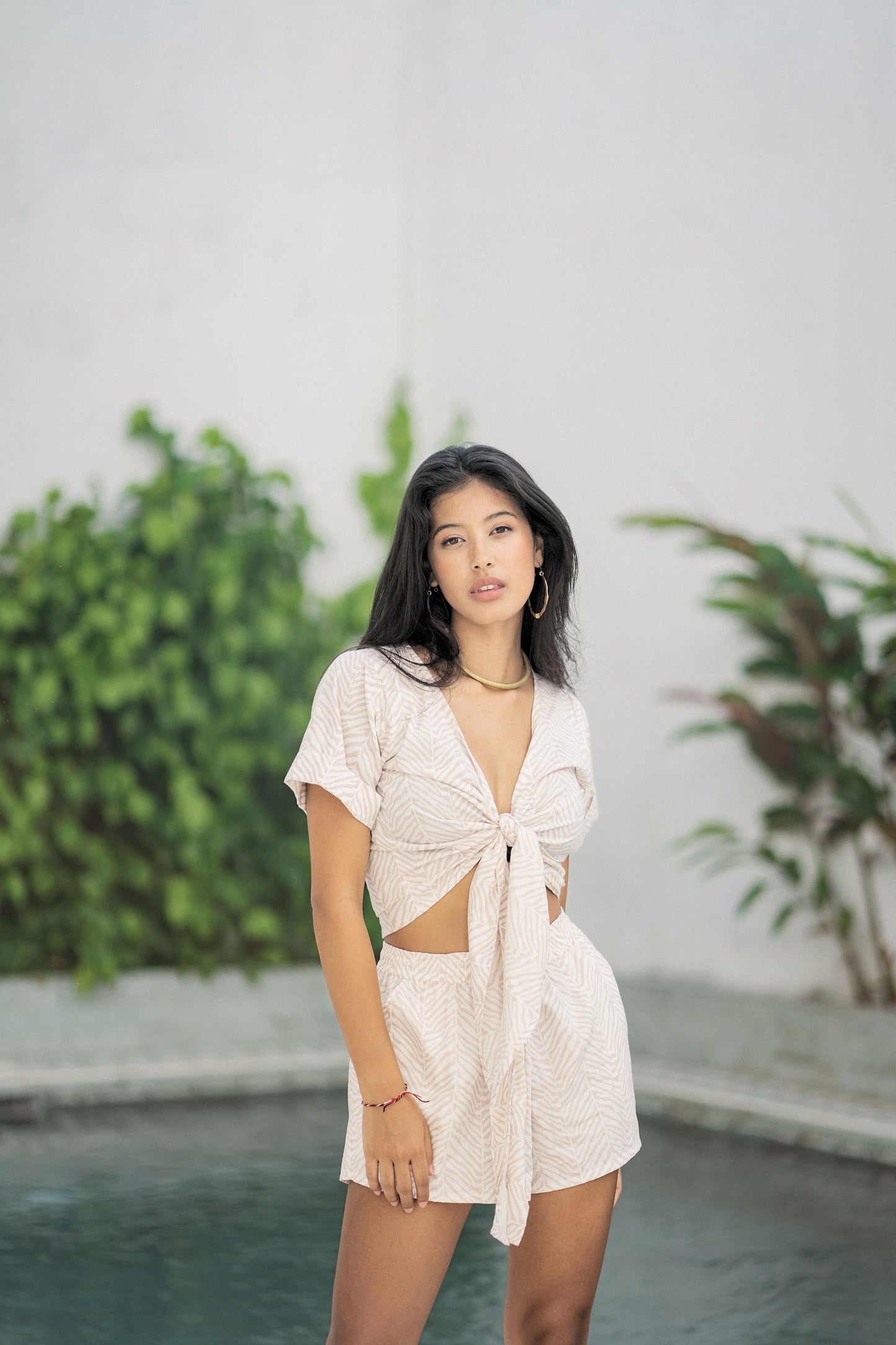 Rina Wrap Top - White/Taupe